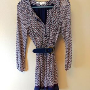 Max Studio belted dress, Navy/Red/White, Size S